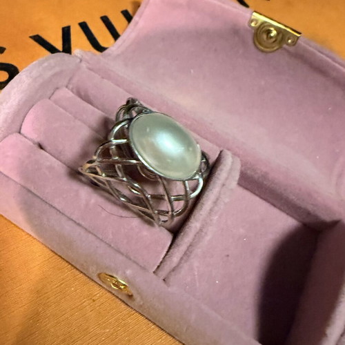 S steel ring with white stone