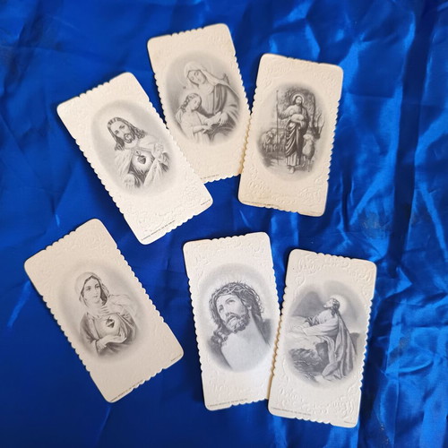 Prayer mourning cards used, set of 6 collectible religious