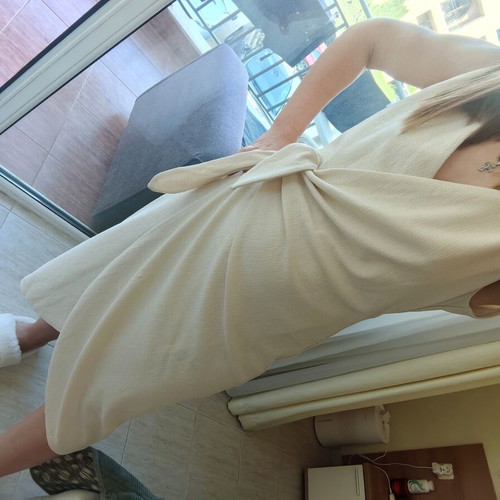 H&M midi dress with wrap front and V-neck, beige white