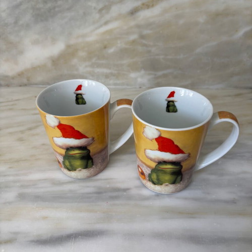 Set of 2 Christmas mugs BQQ Germany with frog Santa Claus new