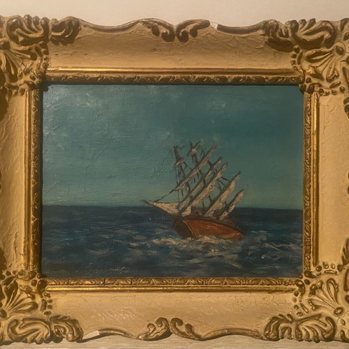 Painting by T. Lefkadiou oil on hardboard like new