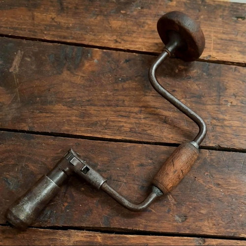 Vintage Maragkou Hand Drill with Ratchet Used, 38 cm