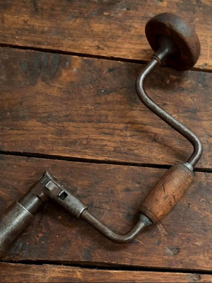 Vintage Maragkou Hand Drill with Ratchet Used, 38 cm