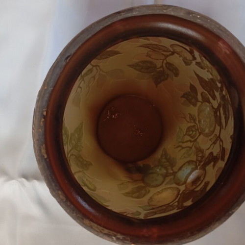 Cameo glass vase with fruit and flower design, like new