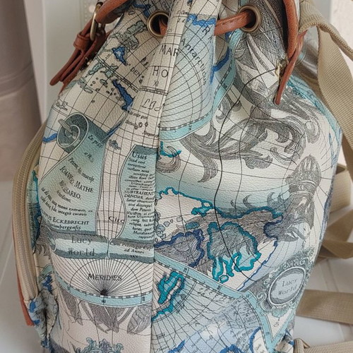 Backpack used with map design white, light blue, blue