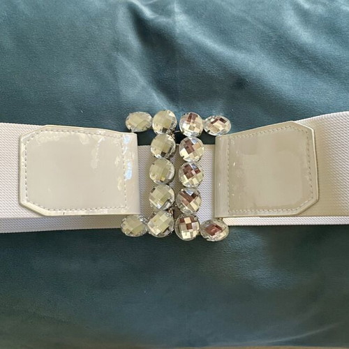 White Elastic Belt with Rhinestones like new