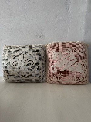 Handmade Crochet Figure Pillows pair, like new, 32x32 cm