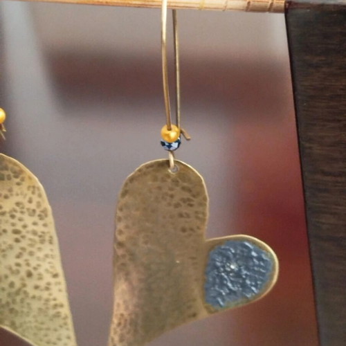 Handmade copper heart-shaped dangle earrings like new