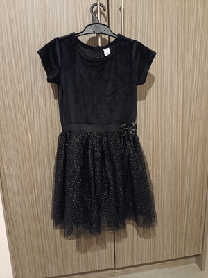 Short-sleeve dress black velvet tulle size 128cm like new