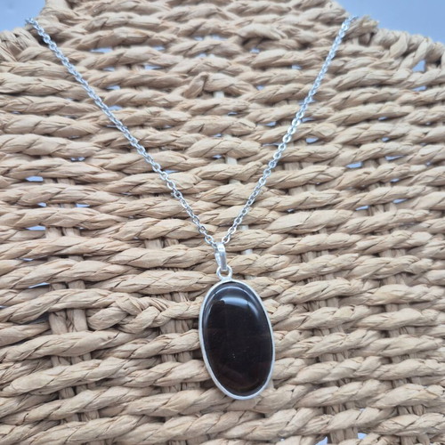 Smoked Quartz Sterling Silver Pendant Oval Cabochon