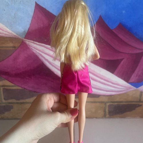 Barbie Fashionistas Party Glam doll with metallic multicolor dress and fuchsia heels, Mattel
