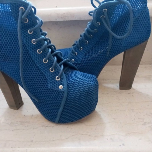 Women's spring ankle boots blue used, high heel size 36
