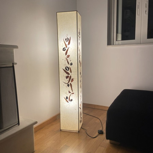 Handmade floor lamp with natural rice paper and dried leaves, like new