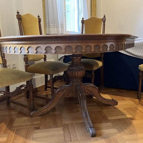 Handmade solid wood dining set with 6 chairs extendable, like new