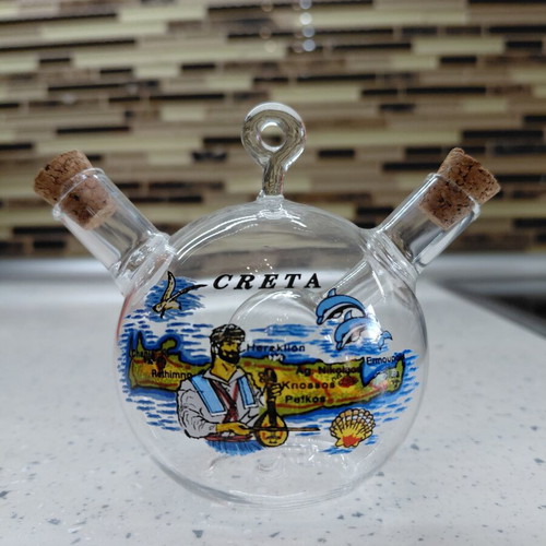 Glass Bottle 2-in-1 for Oil and Vinegar with Crete Map Design new