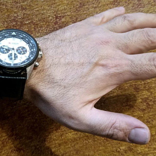 Curren 8399 Men's Chronograph Watch used, leather band, black and silver