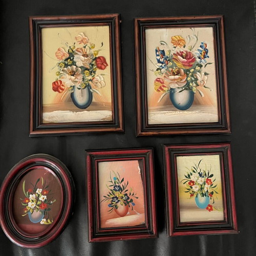 Set of 5 mini frames like new, authentic oil paintings