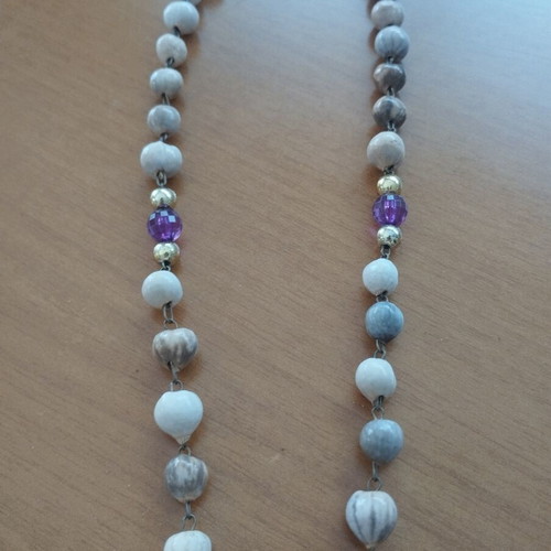 Handmade rosary prayer beads with wood and purple stones, 38 cm, new