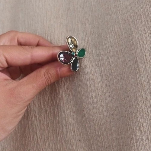 Butterfly ring handmade silver with colorful enamel like new, adjustable size
