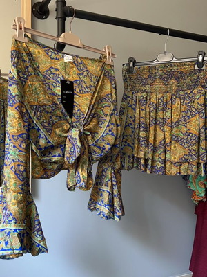 Boho women's sets like new, silk, chest up to 120 cm, waist 70-120 cm