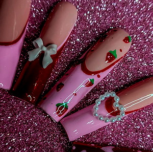 Coquette press on nails/ Valentines nails