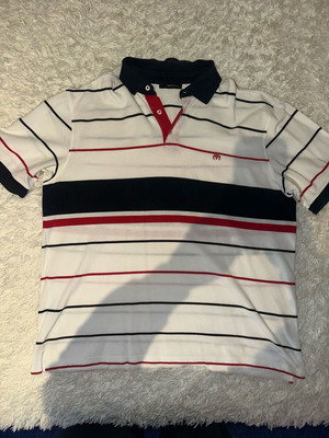 Μπλούζα Polo αντρική Makis Tselios XXL σαν καινούργια, άσπρη και κόκκινη