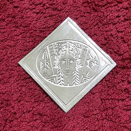 Silver-plated pin replica of Amyklai seal