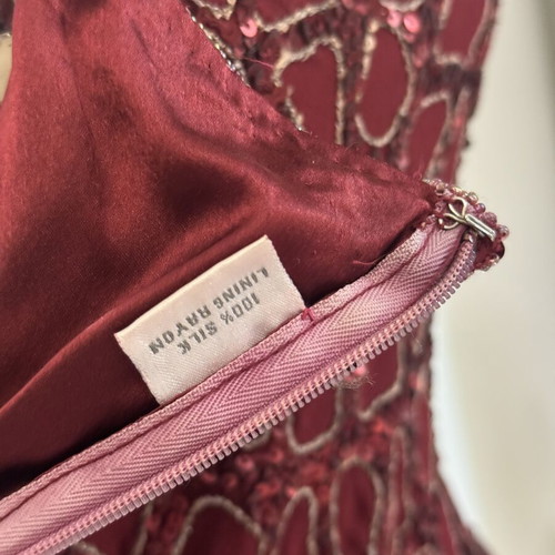 Vintage Charly Silk Beaded Midi Dress Burgundy sequined, like new, size S