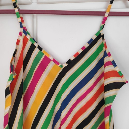 Striped multicolored midi dress with satin texture one size
