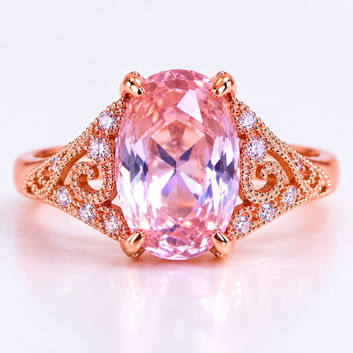Vintage style silver 925 ring with large pink stone, luxury statement
