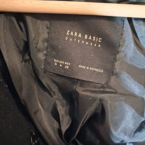 Zara Basic Black Coat with Large Hood Size M like new