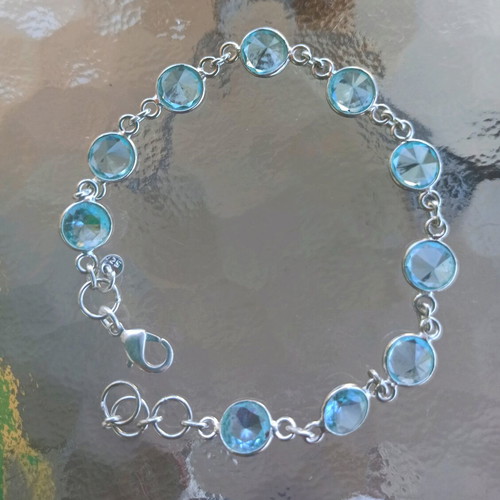 Handmade 925 silver bracelet with 10 natural aquamarines new