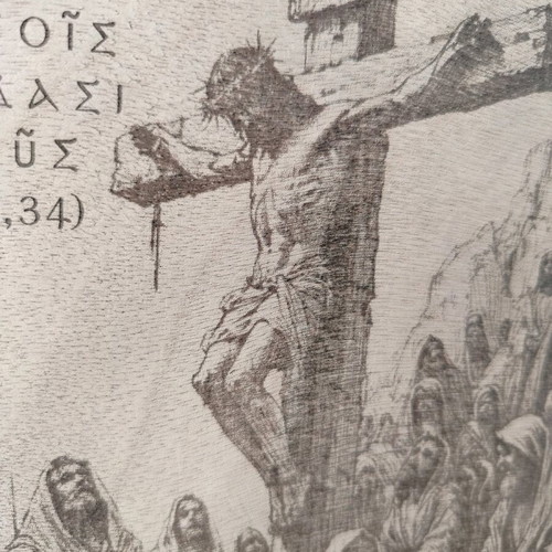 Engraved Crucifixion Image on Wood new
