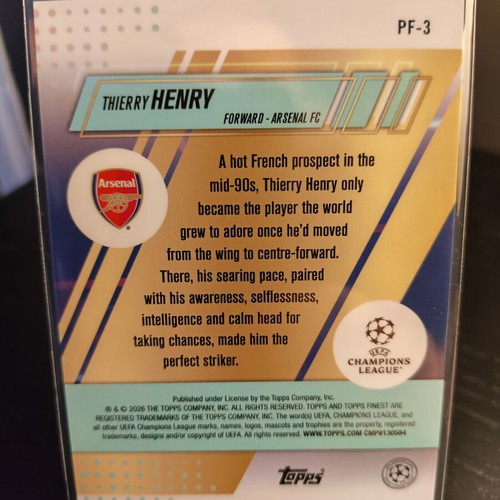 Thierry Henry Prized Footballers Topps Finest UCC 2025-26 card like new