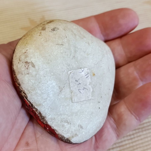 Silkscreen icon on canvas on pebble