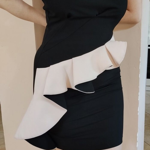 Zara Woman Strapless Mini Dress like new, black and off white ruffles