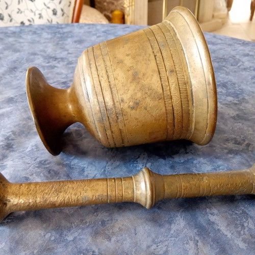 Old brass mortar and pestle