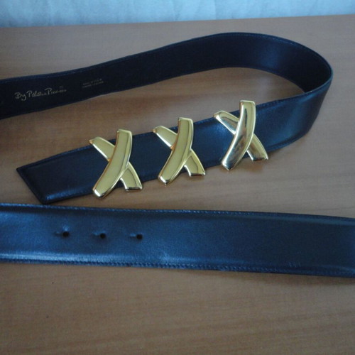 Paloma Picasso designer women's belt used, genuine leather, dark blue, size 85