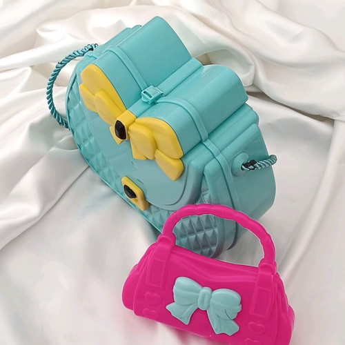 Kids bags set used, pink and turquoise with bows