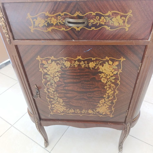 Vintage Louis XV Demilune Sideboard with Marquetry and Marble used