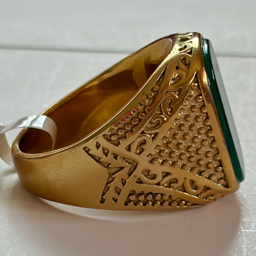 Gold Signet Ring with Green Onyx Style Stone new, 316L Stainless Steel, US 12