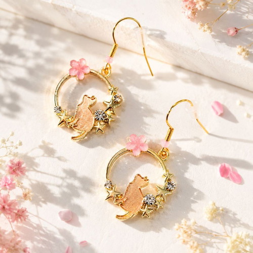 Cherry Blossom Cat Earrings new, multicolor handmade jewelry
