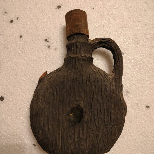 Antique wooden and glass flask restored