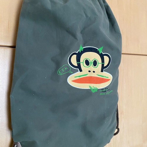 Paul Frank Drawstring Bag like new, olive with Julius the Monkey design
