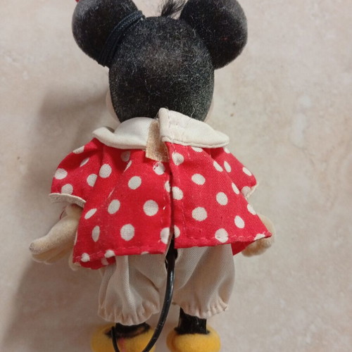 Minnie Mouse vintage flocked figure, red polka dot dress