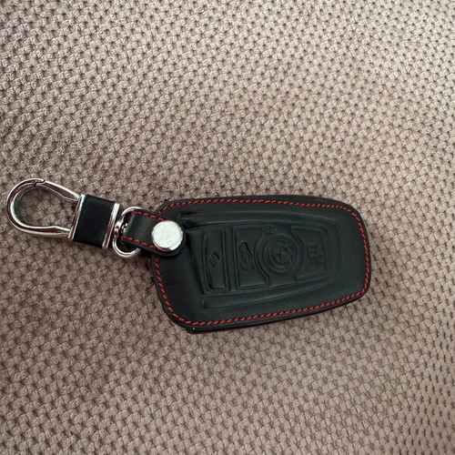 BMW leather key case with metal clip, new