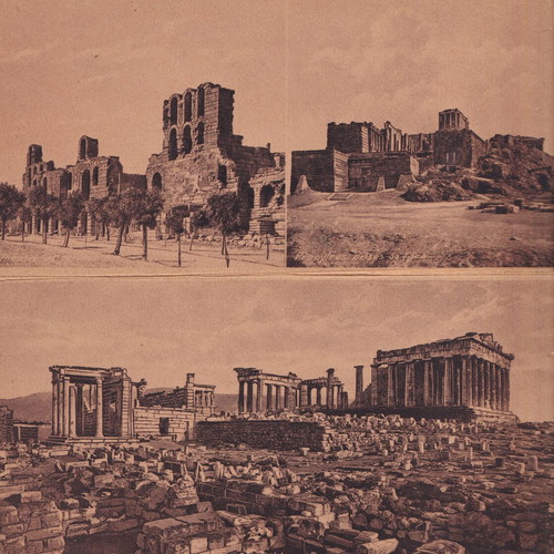 Souvenir d'Athenes Athens Edition booklet with 10 used Acropolis cards