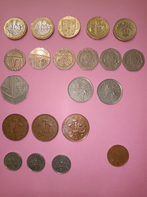 Collectible British coins used, pack of 21 pieces (1971-2017)