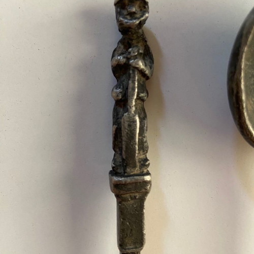 Antique spoons used, handmade pewter set of 2 pieces