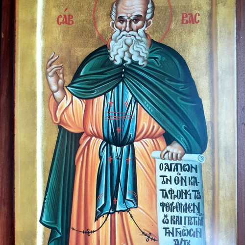Wooden icon of Saint Sabbas